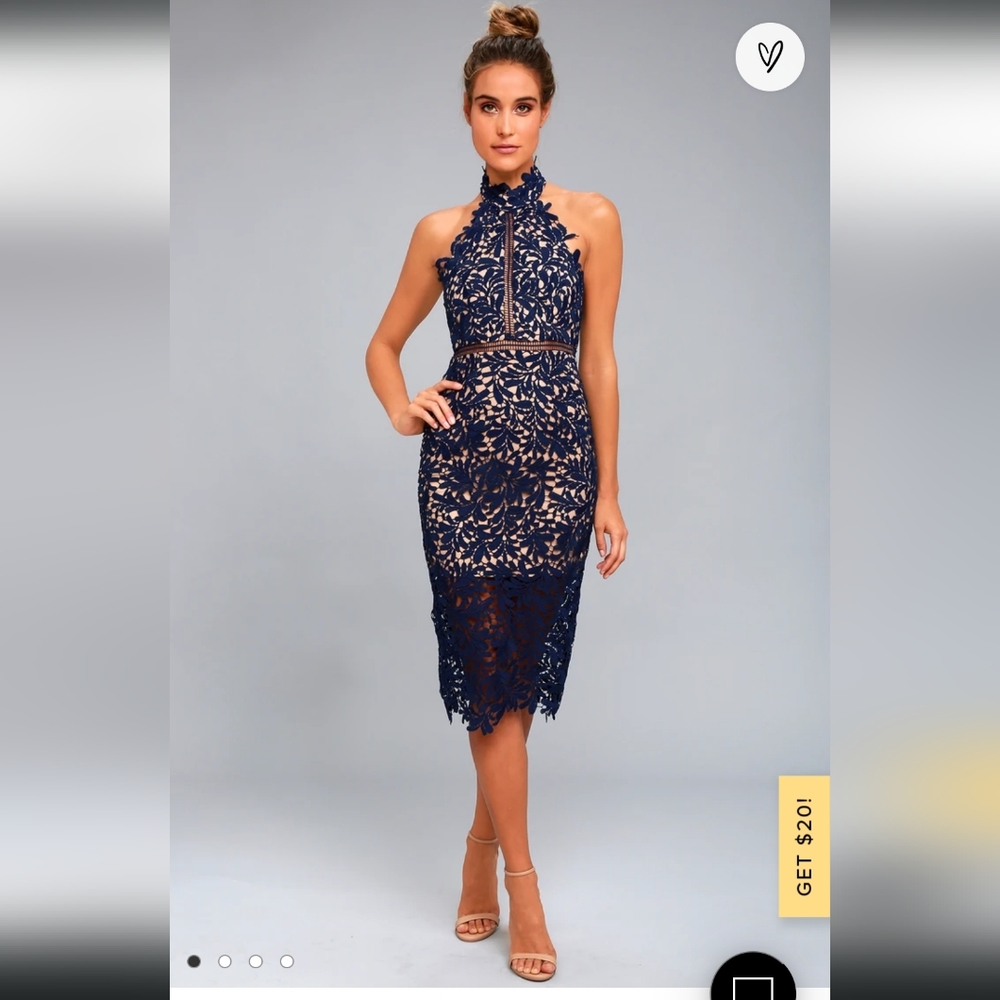 Lulus Divine Destiny Navy Blue Lace Midi Dress